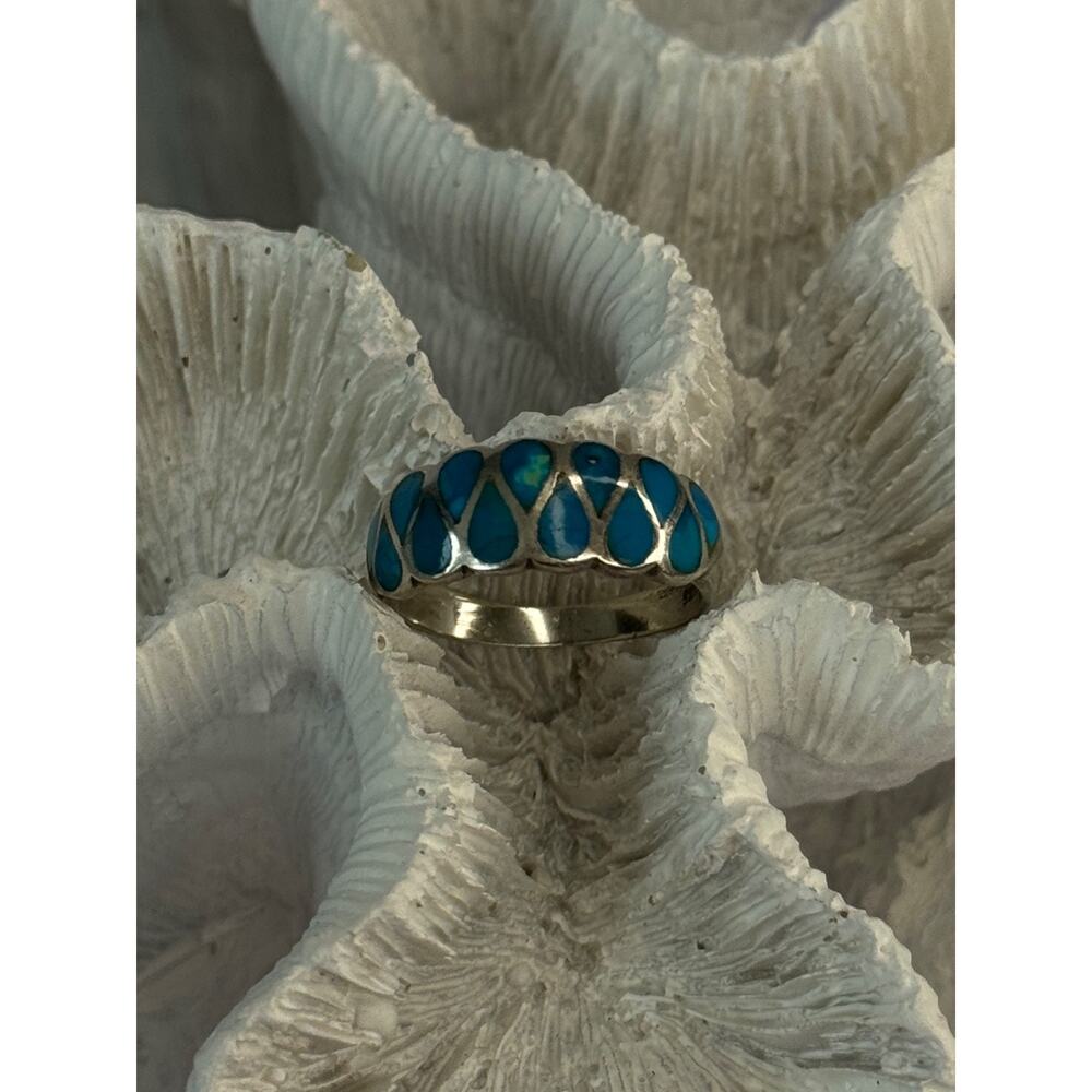 925 Sterling Silver Turquoise Ring Size 7 - Picture 5 of 10